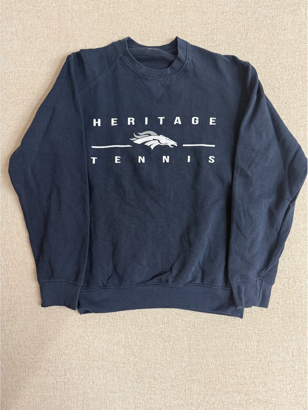 Vintage Heritage High School Tennis Broncos Crewneck Sweatshirt Navy Mens M